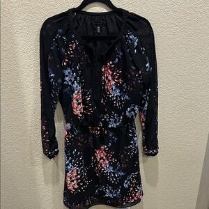 White House Black Market Floral Long Sleeve Dress - Black and Pink